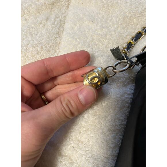 Chanel Coco Mark Fringe Chain Shoulder Bag Pouch Pochette Black Gold Metal - Picture 3 of 6